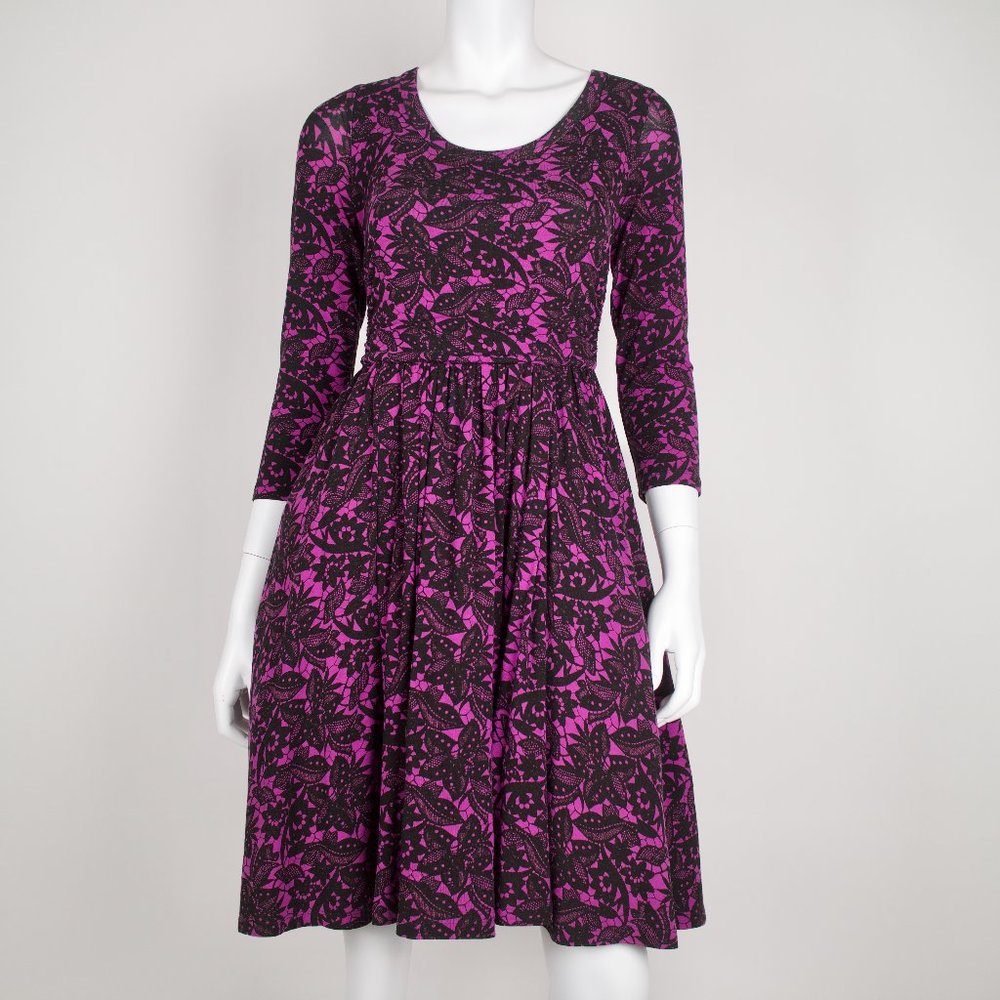 NWT Tracy Reese Ruched Long Sleeve Dress | Black Magenta | Size M